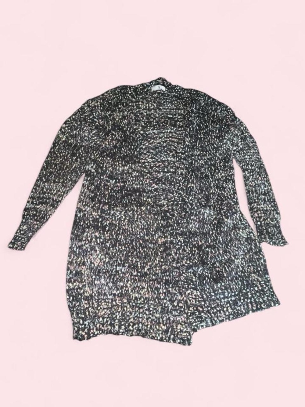 Arizona Jean Company Black & White Marled Open-Front Cardigan